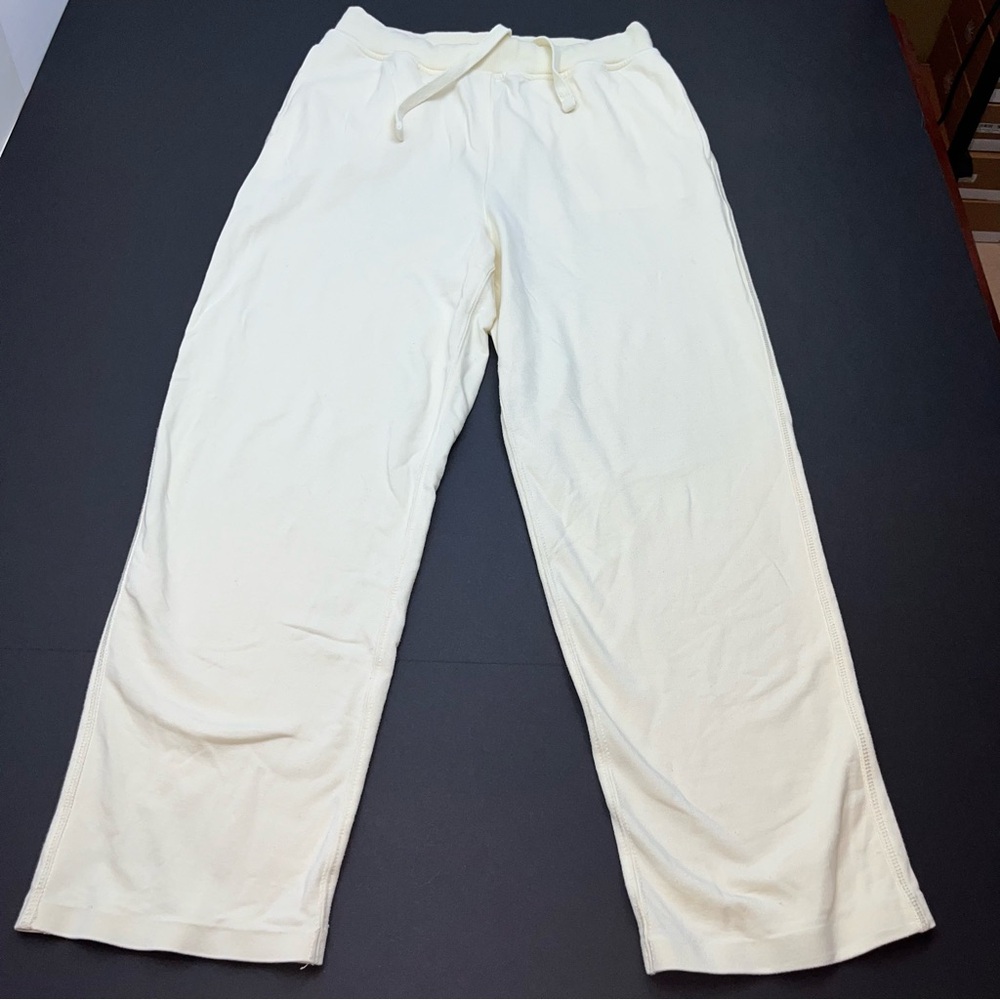 Varley Women SZ Small Cream Jersey Knit Pant Pull-On Drawstring‎ Stretch *FLAWED
